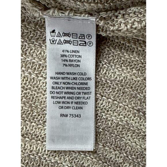 Tahari Womens Linen Blend Open Front Knit Cardigan Textured Beige Lightweight XL - Picture 8 of 11